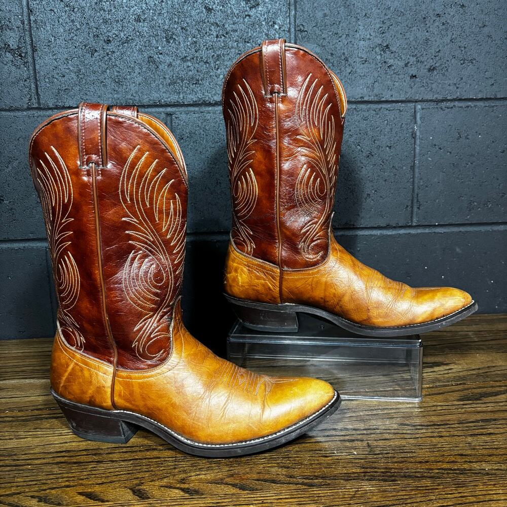 Vintage Laredo Men’s Western Cowboy Boots Tan Brown Leather USA 11.5 D